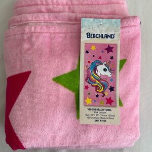 Beachland Pink Unicorn Beach Towel